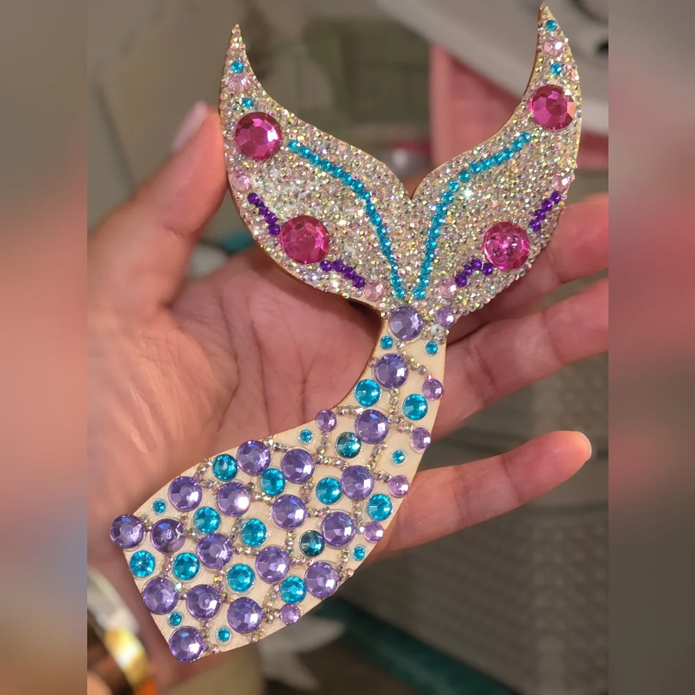 (1) Handmade 7 Inch Mermaid Tail Rhinestone Cake Topper